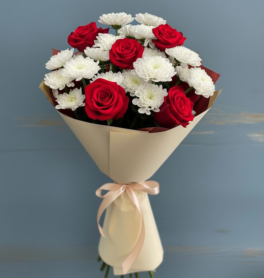 Букет цветов из: Розы и Хризантемы в Дорогино