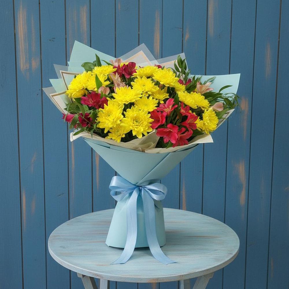 Букет цветов из: Альстромерии и Хризантемы в Дорогино