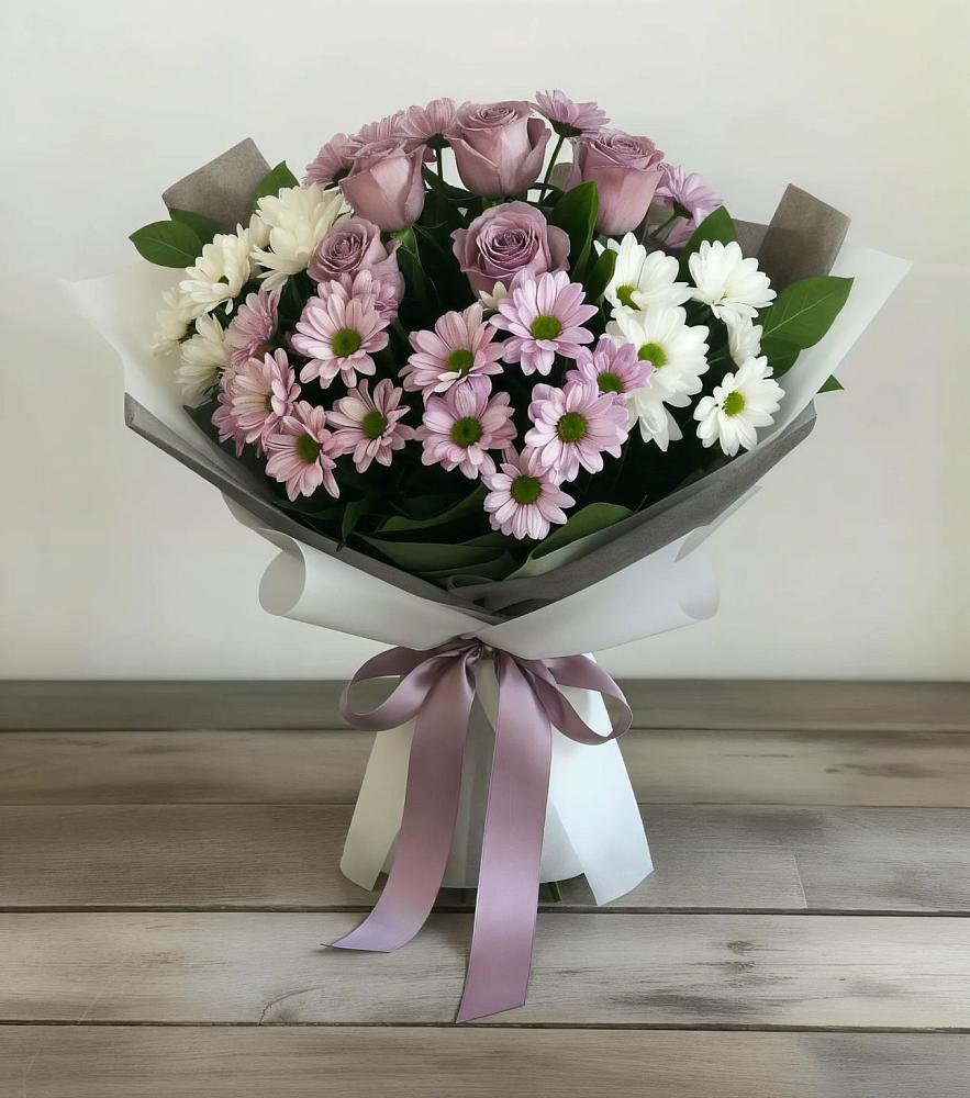 Букет цветов из: Хризантемы и Розы в Дорогино