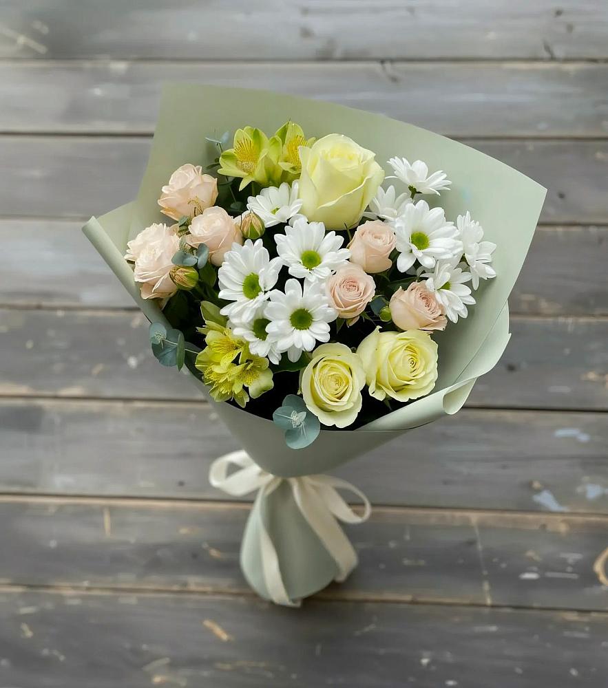 Букет цветов из: Альстромерии, Розы и Хризантемы в Дорогино