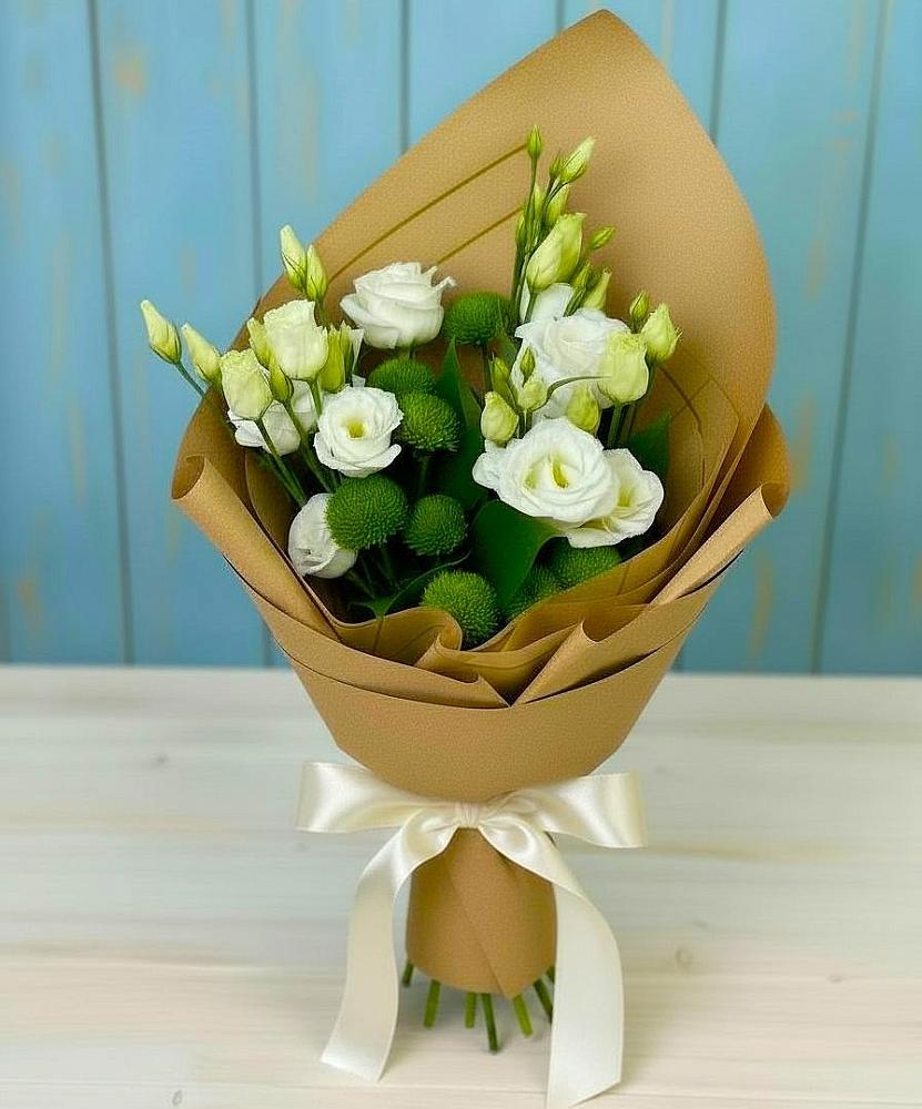 Букет цветов из: Хризантемы и Лизиантусы в Дорогино