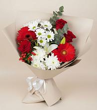 Букет цветов из:  Розы, Хризантемы, Герберы и Лилии в Дорогино