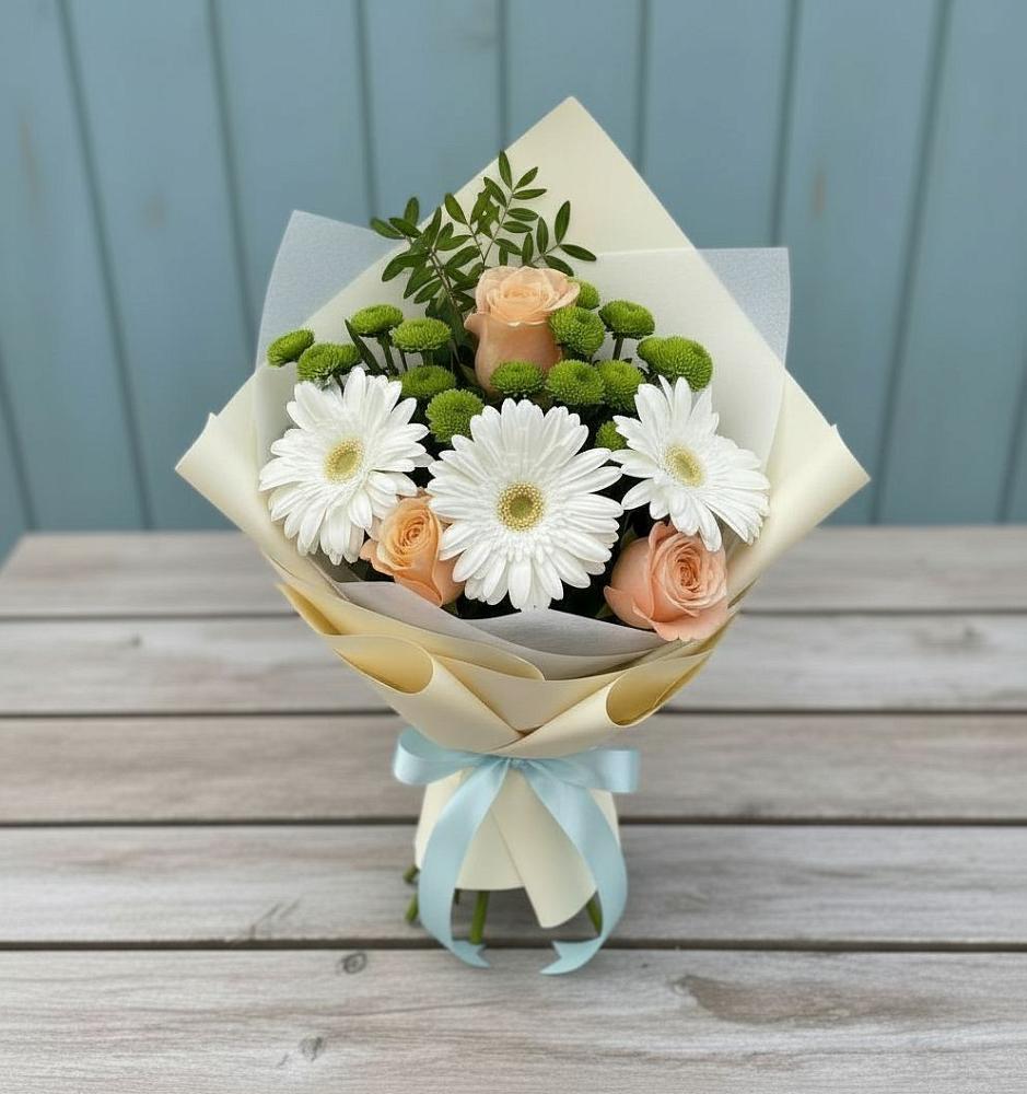 Букет цветов из: Герберы, Розы и Хризантемы в Дорогино