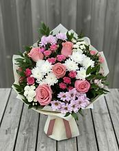 Букет цветов из:  Альстромерии, Гвоздики, Розы и Хризантемы в Дорогино