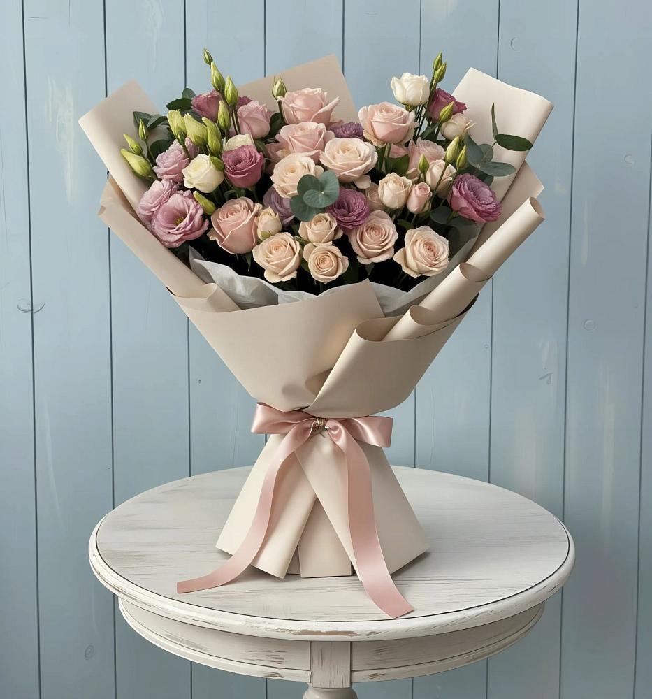 Букет цветов из: Розы и Лизиантусы в Дорогино