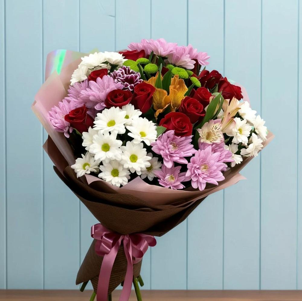 Букет цветов из: Розы, Хризантемы и Альстромерии в Дорогино