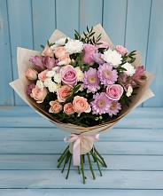 Букет цветов из:  Хризантемы, Розы и Альстромерии в Дорогино