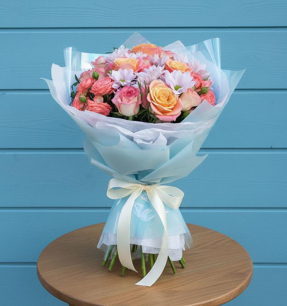 Букет цветов из: Хризантемы и Розы в Дорогино