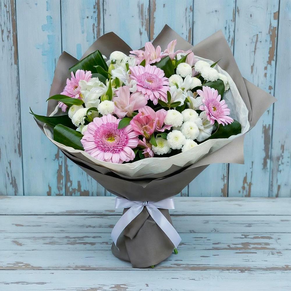 Букет цветов из: Герберы, Альстромерии и Хризантемы в Дорогино