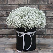 Цветочная композиция из Гипсофила в шляпной коробке в Дорогино